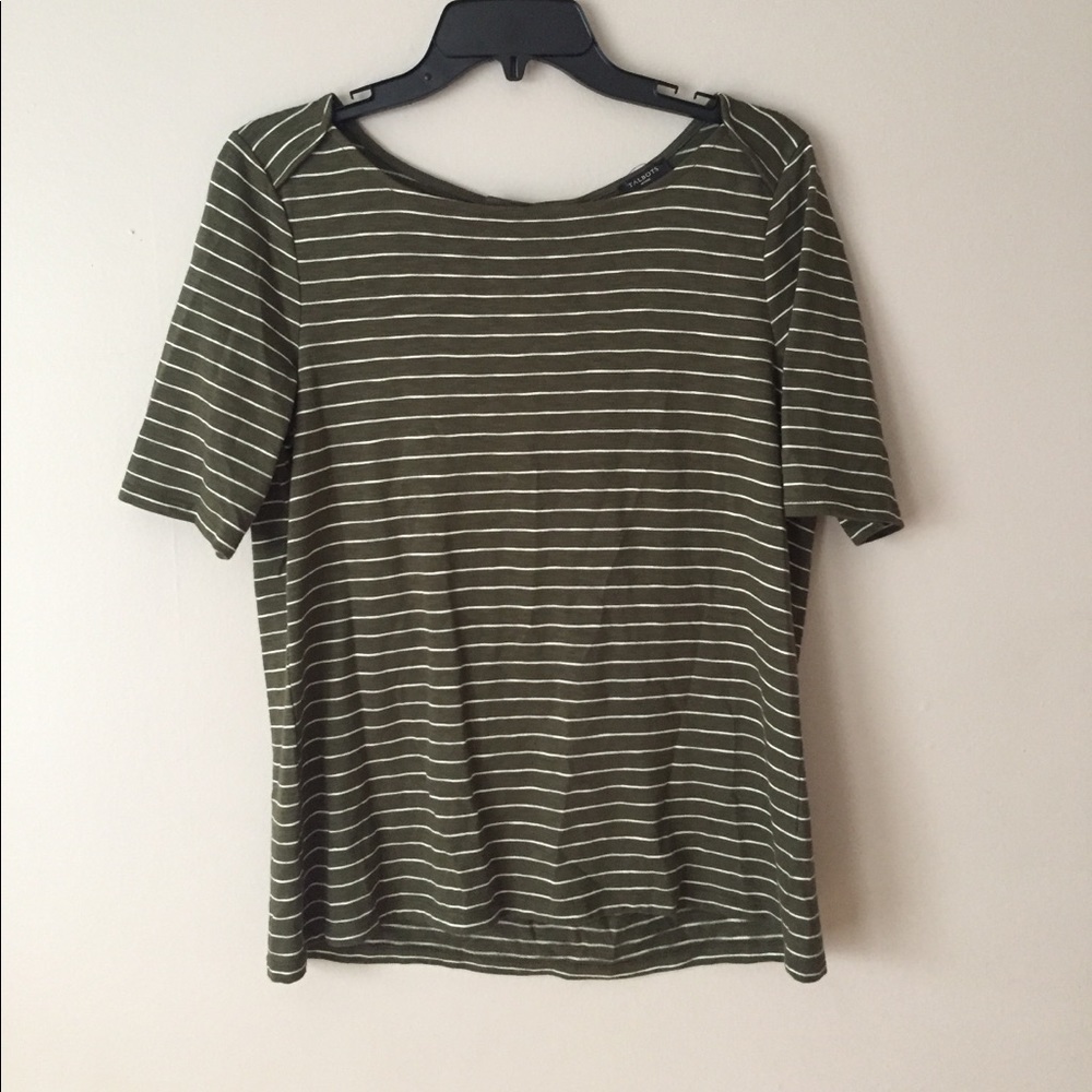 Talbots Petites Green White Striped Flowy Top - Picture 2 of 9